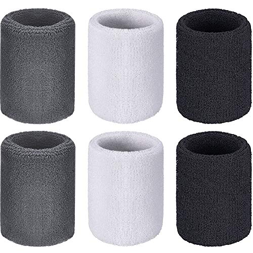 Willbond Wrist Sweatbands, Sports Sweatbands for Competition, Sweat Absorbent, for Basketball, Tennis, Football, Running and Work (Pack of 6) - color: Black, White, Gray
