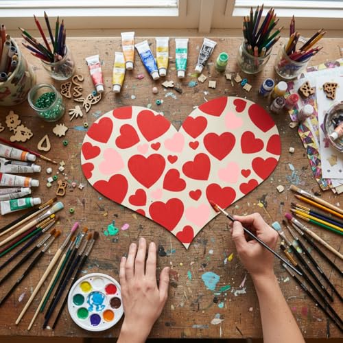 12 Pack 12 Inch Valentine Wood Heart Cutouts for Crafts Unfinished Blank Wooden Heart Shape Wood Slices DIY Art for Wedding Home Valentine Party Decoration - color: multicolor