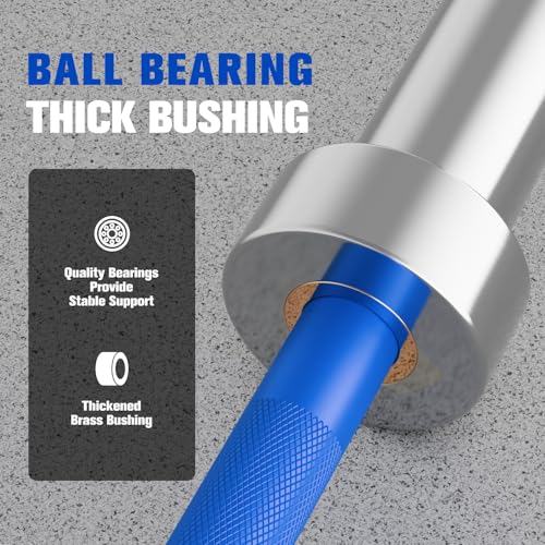 RitFit Elite 7ft Olympic Barbell, Robust 45lb Barbell for Weightlifting and Powerlifting, Superior Olympic Bar with Exceptional 500lbs Load Capacity, Weight Bar for 2” Standard Plates - color: Silver/Blue, size: 7 ft 1200 lb 45 lb without Collar
