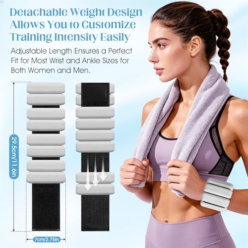 Wrist Weights, 2Pack Adjustable Ankle Weights for Women/Men, Silicone Weighted Bangles for Yoga, Pilates, Running & Walking, Arm & Leg Weights, 2lb - color: Grey