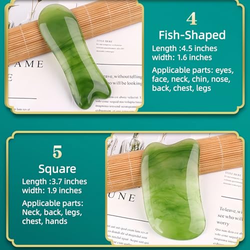Gua Sha Scraping Massage Tool, GuaSha Facial Set, Natural Resin GuaSha Massage Tools for Rejuvenate Skin Anti-Wrinkle Anti Aging (Green, Minor Shave) - size: Minor shave