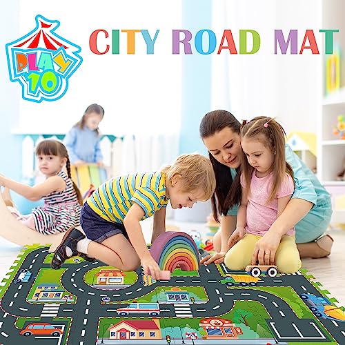 Foam Play Mat for Baby, Interlocking Foam Tiles, City Road Track Puzzle Mat 12 Pieces