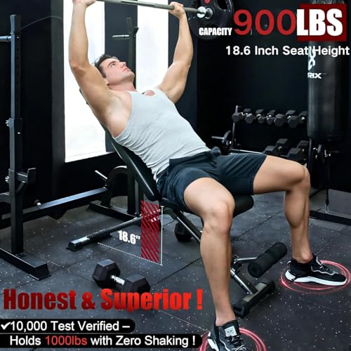 BARWING Adjustable Weight Bench Workout Bench, 1000/1300 LBS Heavy Duty Incline Decline Bench for Home Gym, Easy Assembly Foldable Training Lifting Bench - color: Dark Gray