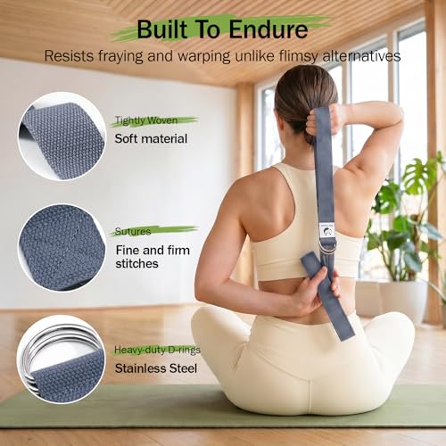 Slim Panda Yoga Strap for Stretching,Cotton Yoga Strap with Adjustable D-Ring Buckle,Non-Elastic Yoga Belt for Pilates,Gym Workouts,Physical Therapy,Improve Flexibility - color: Gray Blue, size: 6 Feet