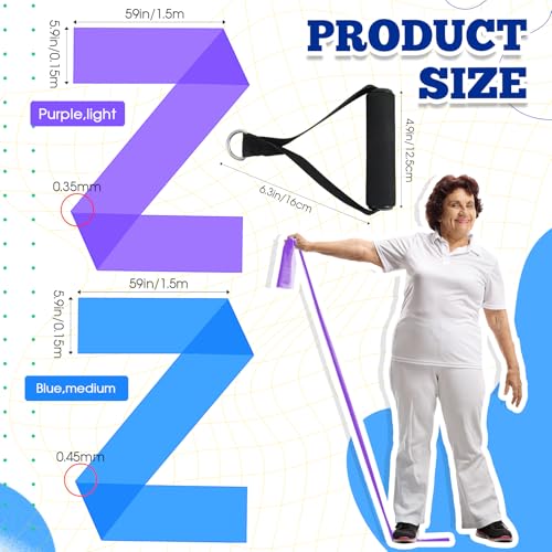 2 Pcs Resistance Band with Handles Chair Exercise Equipment for Seniors Physical Therapy Band Gifts for Elderly Women Rehab, Physical, Grandma, Grandpa - color: Blue, Purple