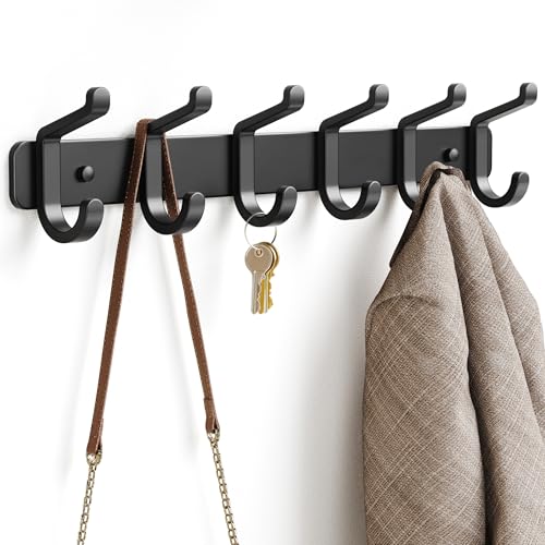 pickpiff Coat Rack Wall Mounted Heavy-Duty: Metal Coat Hanger 6 Hooks for Hanging Hat, Clothes, Robe, Keys, Backpack, Bathroom Towels, Jacket, Purse - Closet, Door, Entryway, Mudroom (Black, 1 Pack) - color: Black, size: 1 Pack