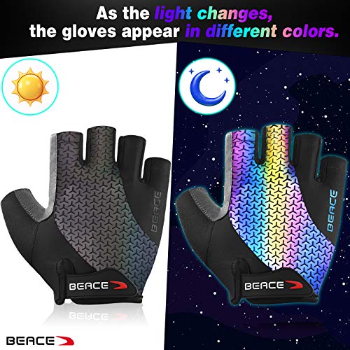 BEACE Gloves for Cycling Bike Biking Half Finger Road Bicycle for Men and Women-5MM Breathable Anti-Slip Shock-Absorbing Pad Gym Motorcycle Light Weight Mountain Bike Gloves - color: Colorful Night Glow, size: Small