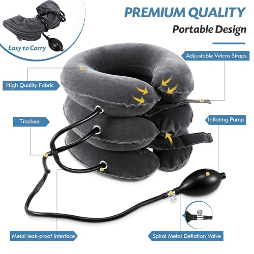 Neck Stretcher, Cervical Traction Device, Neck Traction Device, Neck Pain Relief, Adjustable Inflatable Neck Brace & Neck Stretcher, Neck Decompression Home Use (Dark Gray) - color: Dark Gray