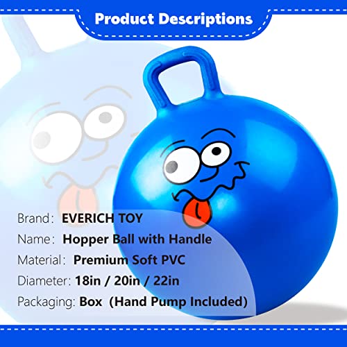 Hopper Ball, Bouncing Ball with Handle, 20 Inches Jumping Hoppity Hop Toys, Sit and Bounce on Toys for Boys and Girls Gifts - color: Blue Smile, size: Age:7-12(20''/50cm)