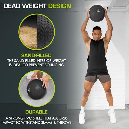 ProsourceFit Slam Medicine Balls 5, 10, 15, 20, 25, 30, 50lbs Smooth and Tread Textured Grip Dead Weight Balls for Strength and Conditioning Exercises, Cardio and Core Workouts - color: Tread - Black, size: 30 LB