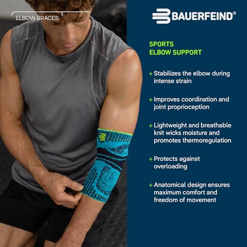 Bauerfeind Sports Elbow Support - Elbow Brace for Pain Relief and Support - Pads for Enhanced Comfort - Targeted Compression - Lightweight & Durable - Black/Navy, Medium - color: Black/Navy, size: Medium