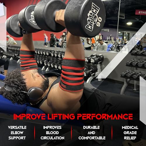 Beast Power Gear Elbow Sleeve (Pair) Dual-Ply Elbow Support & Compression for Powerlifting Weightlifting Heavy Bench Press Men & Women (Black/Red, Large) - color: Black/Red, size: Large