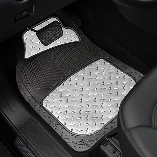 FH Group Automotive Floor Mats - Heavy-Duty Metallic Rubber Floor Mats for Cars, Universal Fit Full Set, Climaproof Floor Mats, Trimmable Floor Mats for Most Sedan, SUV, Truck Floor Mats Silver - color: Silver
