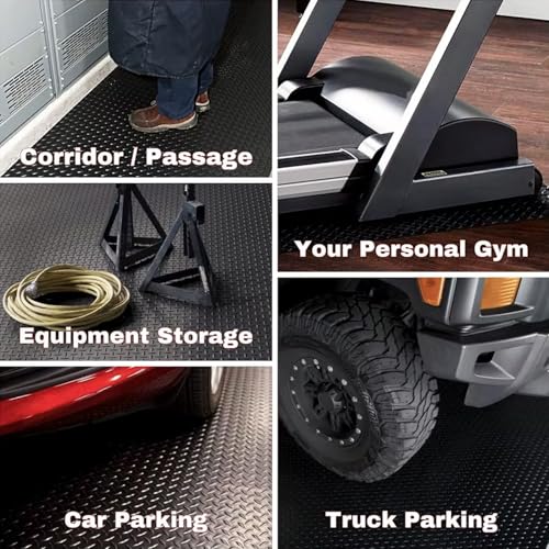 Heavy Duty Diamond-Plate Rubber Flooring Roll 4x8 FT, Multi-Purpose Waterproof Anti-Slip Floor Mat, Easy to Clean Under Equipment, Mats for Garage, Gym, Stable, Basement, Kennel - size: 4 ft x 8 ft x 0.1 in