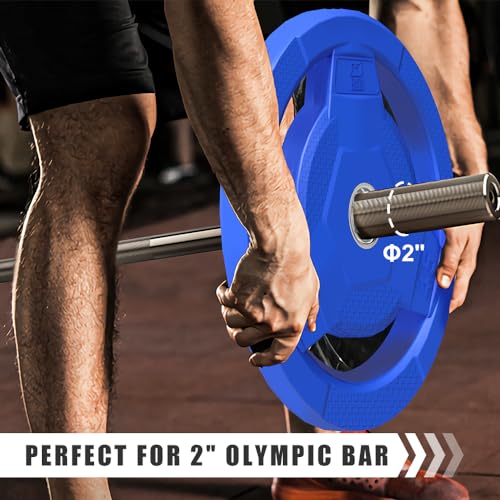 Color Coded 2-Inch Rubber Coated Olympic Grip Plate for Barbell,Solid Cast Iron Weight Plates for Strength Training, Weightlifting, Home Gym, 2.5/5/10/15/25/35/45 LB, Single and Pair - color: 5LB-PAIR