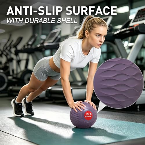 Slam Ball Medicine Ball Weighted Balls for Exercise and Workout, Strength, Cardio, Cross-Training and Core Workouts - color: Purple, size: 10 LB