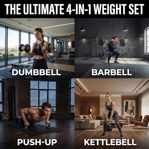 Adjustable Weight Set 66/88 Lbs, 4-in-1 Dumbbell Set and Barbell Weight Set for Home Gym, Converts to Kettlebell & Push-Up Stand, Free Weights Dumbbells Set for Men & Women Full Body Workout - size: 66 LB-Round