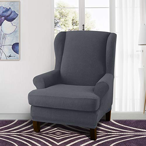 Granbest Premium Water Repellent Wingback Chair Cover 2-Piece High Stretch Jacquard Fabric Wing Back Chair Slipcovers (Wing Chair Cover, Gray) - color: Grey