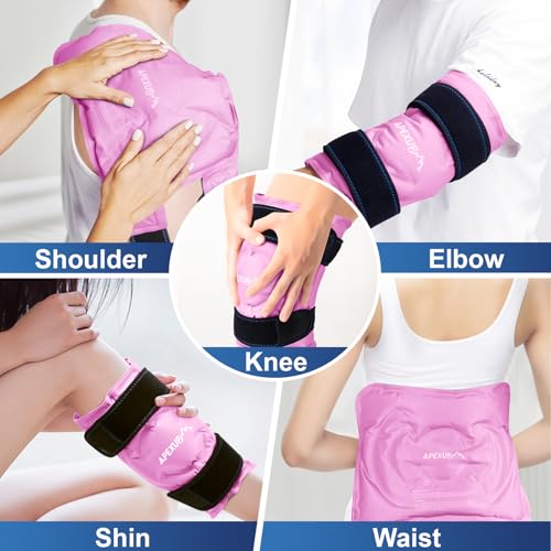 APEXUP Ice Pack for Knee Pain Relief, Large Reusable Wrap After Surgery, Flexible Gel Cold Pack for Injuries, Pain Relief for Back, Shoulder, Elbow, Ankle and Leg (Pink, L, 2PK) - size: Large-2PK, style: Pink