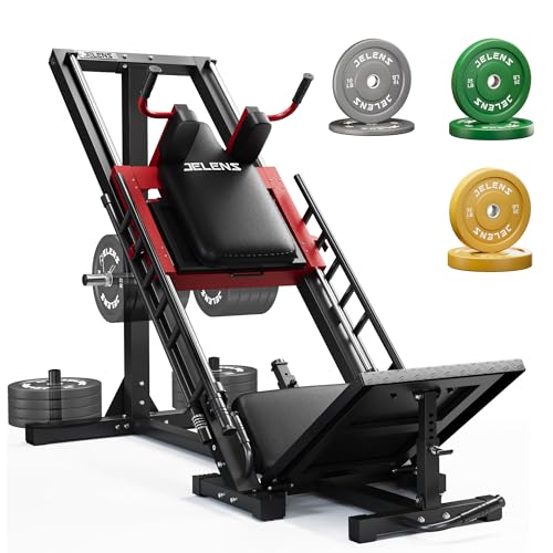 JELENS Leg Press Hack Squat Machine, Leg Machine for Home Gym with Linear Bearing, L11 Professional Adjustable Leg Exercise Machine, Lower Body Workout - color: Red, size: 140LB Colored Weights Package