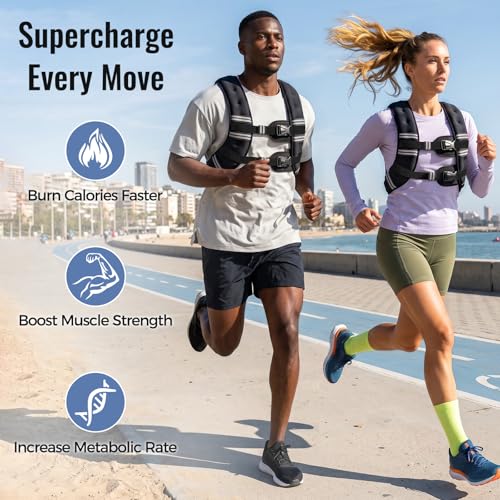 Zeerun Weighted Vest, 6lb/8lb/10lb/12lb/15lb/18lb/20lb/24lb/30lb for Men Women, Reflective Stripe Adjustable Buckle, Comfortable Durable Rucking Vest for Walking Running Strength Training - color: Black, size: 15 Lb