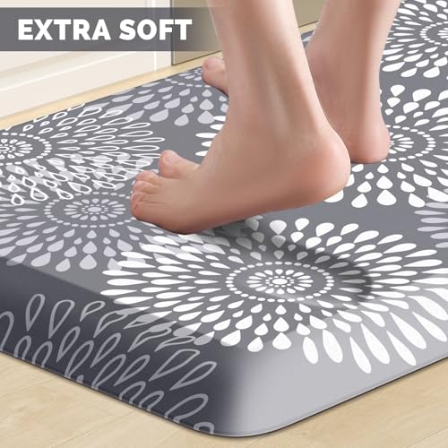 LuxStep Kitchen Mat Waterproof Kitchen Rugs for Floor Cushioned Anti-Fatigue Mat Non-Slip Standing Desk Mat Comfort Floor Mats for House Sink Office 17.3" x 60"-4/5 Inch Grey - color: Grey, size: 60"L x 17.3"W x 0.8"Th