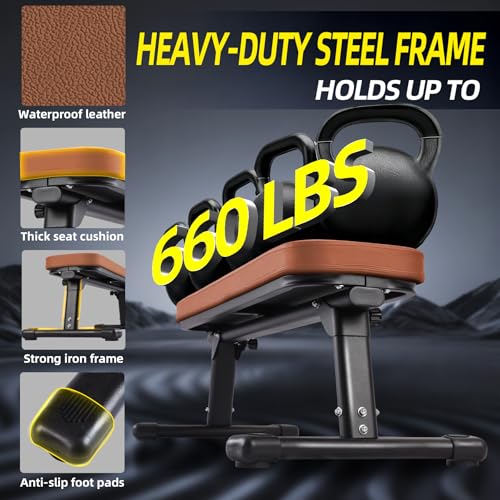 Flat Weight Bench, 2.4 Inch Thick Pad Workout Bench 660 LBS Bench Press Exercise Equipment for Home Gym Strength Weight Training - color: Brown, size: 43 in Foldable