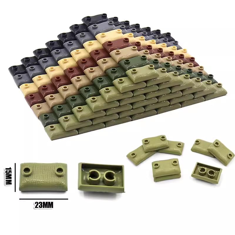 50 Pieces Military Building Blocks Sandbag, Bunker, Obstacle Sandbag Building Accessories, Tactical Equipment Assembling Scene Building Toys, Compatible with Lego Parts and Pieces(Tan) - color: Tan