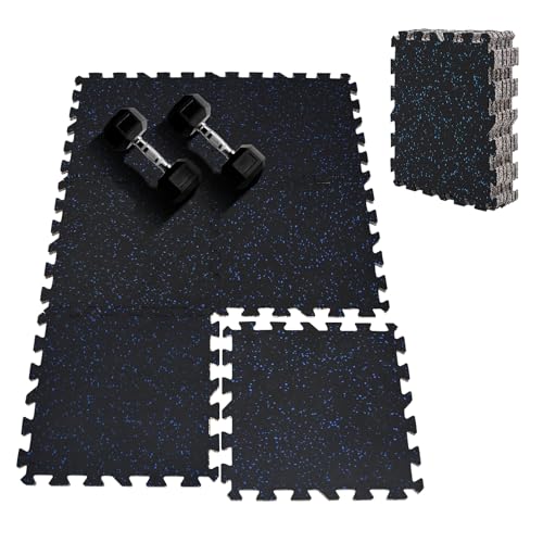 Upgraded 100% Rubber Flooring 0.6in Extra Thick - Interlocking Puzzle Floor Tiles for Home Gym Heavy Workout Equipment - Rubber Floor Tiles Non-Slip - Noise Reduction & Shock Bsorption - 6Pcs