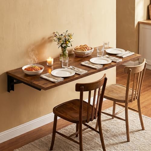 Need Wall Mounted Folding Table, 47x20 Inch Fold Down Wall Mount Desk Heavy Duty Small Folding Wall Table for Laundry, Home Office, Small Apartments, Rustic Brown & Black Frame - color: Rustic Brown Desktop & Black Shelf Brackets, size: L47.2" * W20"