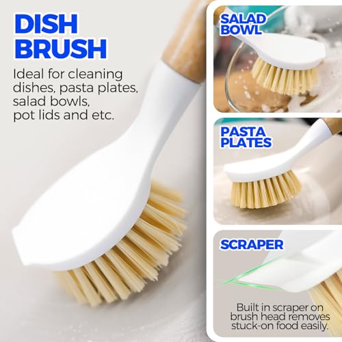 Holikme 6 Pack Dish Brush Kitchen Brushes Set with Vegetable Palm Brush, Bottle Brush, Dish Brush and Straw Brush, Fruit Cleaning Brushes for Cleaning Potato, Amarillo - color: Amarillo