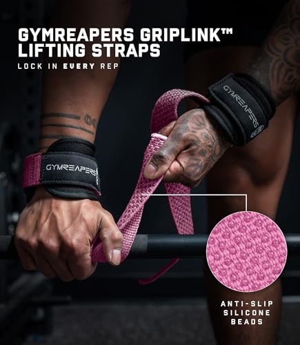 Gymreapers GripLink Lifting Straps – Heavy Duty D-Ring Weight Lifting Wrist Straps with Anti-Slip Silicone Grip Beads, Adjustable Support for Deadlifts, Powerlifting, Cable Machines & Gym Training - color: Pink