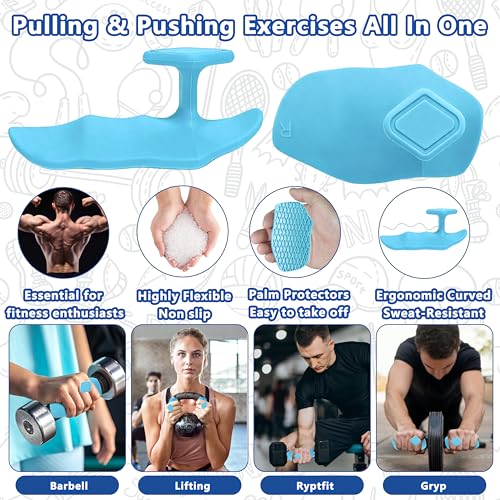 Large Anti-Slip Gym Workout Grips for WeightLifting,Silicone Hand Protector | Gym Towel,Storage Case,Ergonomic Rubber Gym Gloves for Men Women,Gym Hand Palm Protection Pads for Dumbbell,Barbell,Rypt - color: Blue