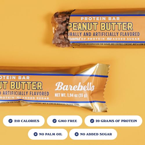 Barebells Protein Bars Peanut Butter - 24 Bars (2 Packs of 12), 20g High Protein Treats - Chocolate Peanut Butter Nutrition Bar with 1g Total Sugars - On-The-Go Breakfast or Post-Workout Snack - size: 24 Count (Pack of 1)