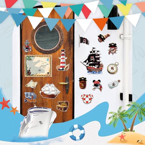 RiVolTa Cruise Door Magnets Decorations - 16 PCs Mouse Pirate Captain Ship Cabin Stateroom Sea Navigation Accessories Anchor Funny Magnetic Stickers with Pens for Party Carnival Holiday Whiteboard Car - style: Pirate