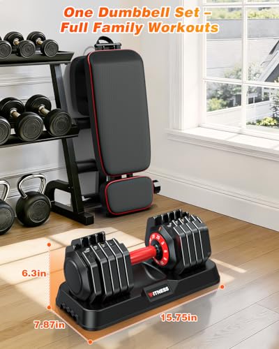 XDDIAS Adjustable Dumbbell Set for Home Gym Workout | 25 to 90 lbs, non-slip knurled grip, compact storage, one-hand adjustable - size: 25LB Pair