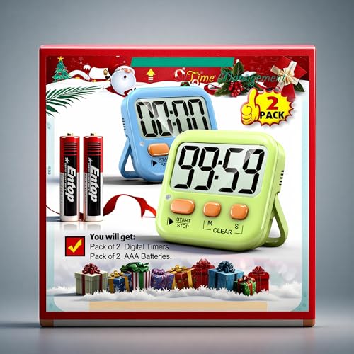 Antonki 2 Pack Digital Timer for Kids, Magnetic Countdown Kitchen Timers for Cooking, Egg, Classroom, Teacher, Exercise, Study, Oven - Battery Included - color: 2 * Green+ Sky Blue ( 95%+select for Kids )