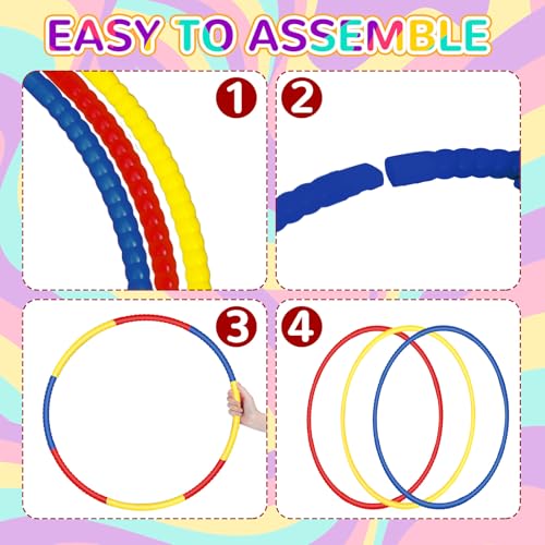 Sratte 12 Pcs Hoop for Detachable Adjustable Hoop Colored Exercise Ring Plastic Circle for Gymnastics Equipment Require Self Assembly (28 Inch,Red,Blue,Yellow) - color: Red,Blue,Yellow, size: 28 Inch