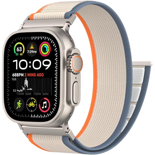 Trail Loop Nylon Sport Band Compatible with Apple Watch Ultra 3 2 Band for Men 49mm 46mm 45mm 44mm 42mm, Rugged Breathable Sport Adjustable Strap for iwatch bands Series 11/10/9/8/7/6/5/4, SE 3 2 1 - color: Orange Rice(Silver)