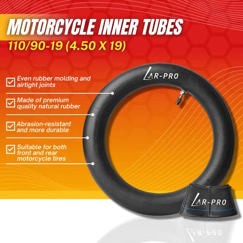 AR-PRO (2-Pack) 110/90-19 (4.50 x 19") - 120/90-19 Motorcycle Inner Tubes - Dirt Bike Natural Rubber Tubes with TR4 Valve Stems - Pinch and Puncture-Resistant - Designed for Off-Road Tires - size: 110/90-19 (4.50 x 19)