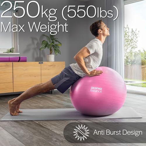 Core Balance Exercise Ball, Stability Ball for Yoga, Pilates and Fitness, Gym Ball for Home Gym and Office Chair, Training, Physical Therapy, Anti Burst, Pump Included, 55cm 65cm 75cm 85cm - color: Pink, size: M (19–22in | 48–55cm)