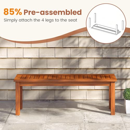 Tangkula Outdoor Wood Bench, 2-Person Backless Patio Garden Bench with Slatted Seat, Front Porch Dining Seating Furniture for Deck, Yard and Park (1) - size: 45"