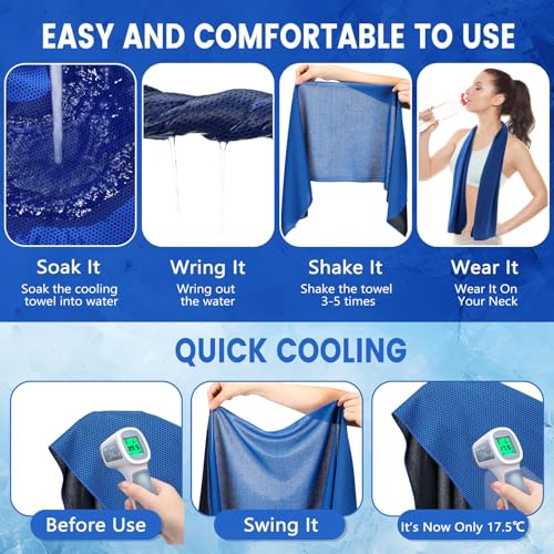 Hosuly 100 Pack Cooling Towels, 40"x12" Cooling Towels for Neck and Face Breathable Soft Chilly Sweat Rag Microfiber Sport Rags for Gym Yoga Golf Running - color: Dark Blue and White