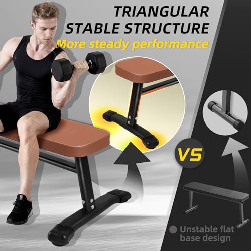 Flat Weight Bench, 2.4 Inch Thick Pad Workout Bench 660 LBS Bench Press Exercise Equipment for Home Gym Strength Weight Training - color: Brown, size: 43 In Pro