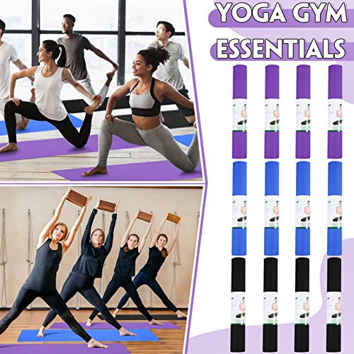 Amylove 12 Pieces Yoga Mats Bulk 68x24x0.12 Inch Exercise Non Slip Fitness Workout Mats for Women Men Home Workout Gym Yoga - color: Black, Dark Purple, Dark Blue