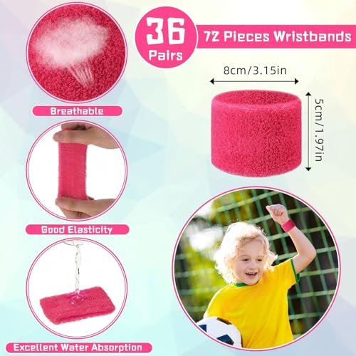 Lounsweer Wrist Sweatbands Bulk for Kids Adult Teams Sweat Bands Sports Wristband Athletic Neon Sweatbands for Football Basketball Tennis Running Gym Party Gifts - color: Rose Red