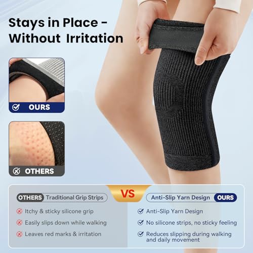 JOMVD Knee Compression Sleeve for Arthritis Pain – Knee Brace for Knee Pain Relief, Meniscus Tear, Inflammation, Circulation, Swelling & Injury Recovery – Anti-Slip Breathable Support for Women & Men, X-Large - color: Black, size: X-Large