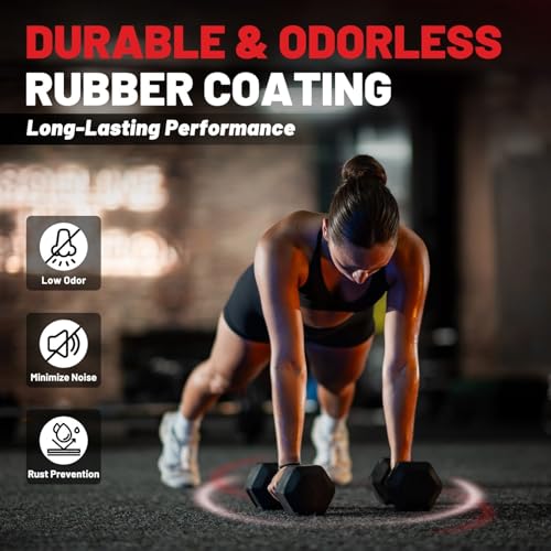 PAPABABE Dumbbell Set, Rubber Encased Home Gym Dumbbells, Weight Dumbbells for Women & Men, Hand Weights for Home Gym & Strength Training - size: 300 lb Set (Pair of 20, 25, 30, 35, 40), style: Chrome Grip