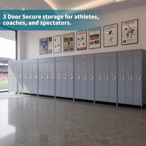 72" Height Metal Locker for Employees with 3 Door,Heavy Duty Steel Storage Lockers with Card Slot for Home Office School Gym Garage,Locker with Lock for Sports,Employees,Assembly Required - color: Grey