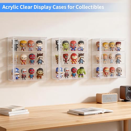 3 Tier Acrylic Display Case for Figures, Wall-Mounted Clear Storage Organizer Box with 2 Movale Plates & Magnetic Door, Display Cases for Collectibles, Action Figure - size: Standard 1 Pack